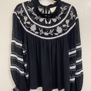 Anthropologie Maeve Winona Embroidered Peasant Top